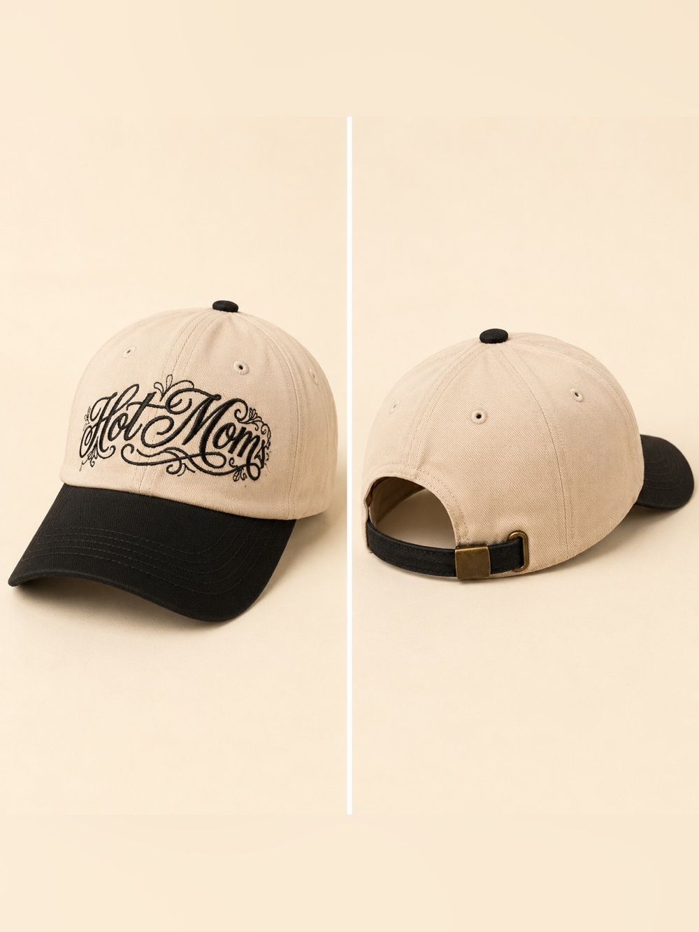 🆕 "HOT MOM" Two Tone Trucker Hat Embroidered Women's Adjustable Cap